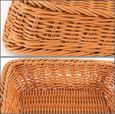 ZOENHOU 3 Packs Poly Wicker Bread Basket – Handmade Woven Empty Gift Basket for Home, Restaurant, and Hotel – Brown