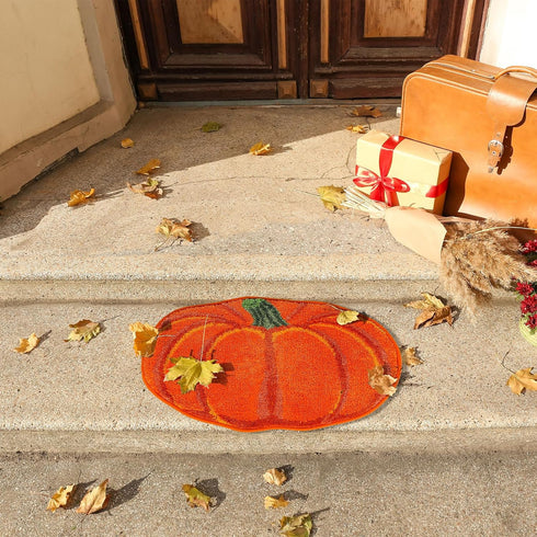 Fall Bathroom Rug, Cute Pumpkin Shape Bath Mat, Non Slip Shower Rugs for Kitchen Bedroom Living Room Decor