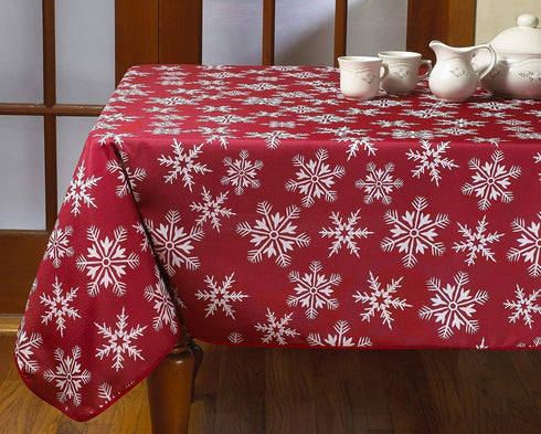 Violet Linen Decorative Christmas Snowflakes Design Tablecloths, 60" X 84"