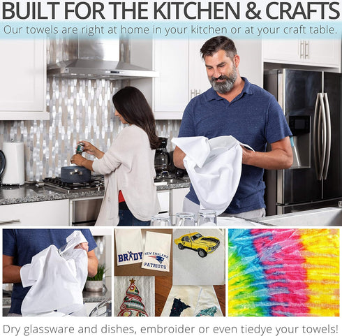 Set 13, 27 27 Inch, Aunti Em's Kitchen Flour Sack Dish Towels - Natural Cotton for Embroidery and Drying Glass, Hand