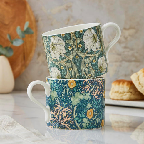 12oz Set 2 Spode Morris & Co Mug, of - Porcelain Drinkware for Tea or Coffee, Microwave & Dishwasher Safe Cups