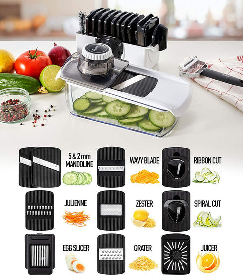 Fullstar Mandoline Slicer, 11 in 1 Kitchen Gadgets, Cucumber Slicer, Cheese Grater, Veggie Slicer, Safety Glove