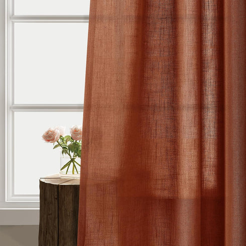 Terracotta Linen Curtains, 84 Inch Length 2 Panels Set for Living Dining Room, Light Filtering Semi Sheer Drapes