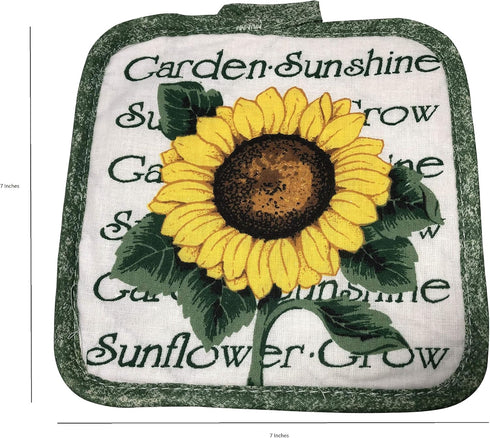 Set of Four Pot Holders for Kitchen, Sunflower