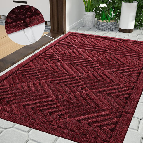 Yimobra Door Mat Outdoor Entrance - Heavy Duty Non-Slip Front Doormat for Home Entrance, 29.5 x 17 Inch, Wine Red
