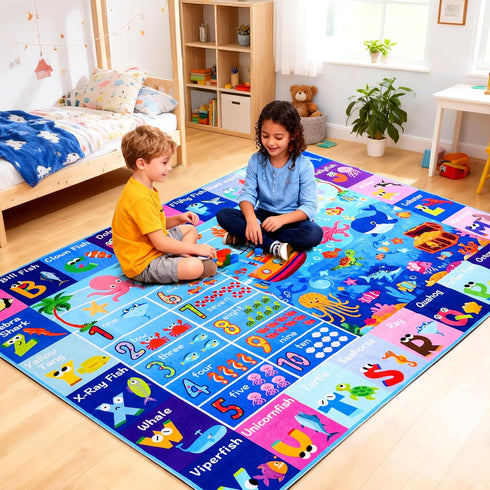 4x5 Safe(40"x60") Baby Play Mat for Floor, FT Non-Slip Nursery ABC Rug, Extra Thick Large Area Kids Rugs, Kids Mat