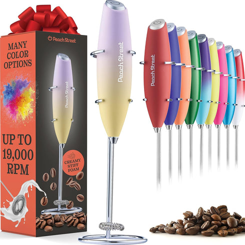 Powerful Handheld Milk Frother, Mini Battery Operated Milk Foamer with Stainless Steel Drink Mixer and Frother Stand