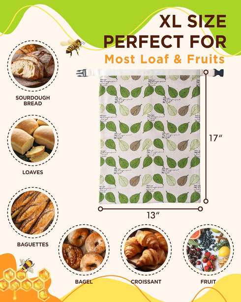 Lyvhoris 2 Pack Beeswax Bread Bag for Homemade Sourdough, Sourdough Bread Bags with Zipper, Cotton Large Airtight Food