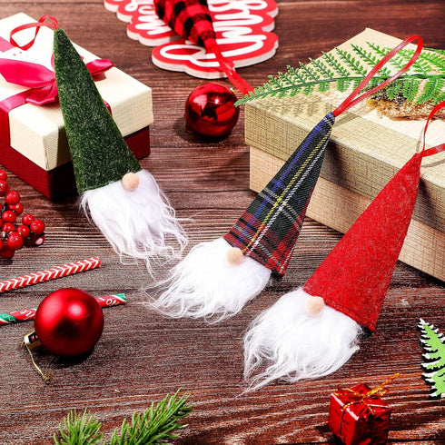 Skylety Gnome Ornaments Christmas Hanging Decor, Buffalo Plaid for Christmas Tree, Santa Gnome Plush Ornaments