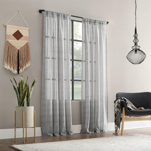Clean Window Textured Slub Stripe Anti-Dust Allergy/Pet Friendly Sheer Curtain Panel, Gray, 52" W x 63" L