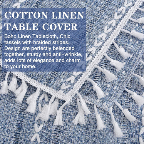 24''x24'', Country Summer Dusty Blue and White Small Tablecloth Spring Boho Square Nightstand Cover, Rusitc Farmhouse