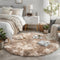 Amdrebio Tie-Dyed Beige Tan Round Circle Area Rug 5Ft for Bedroom, Fluffy