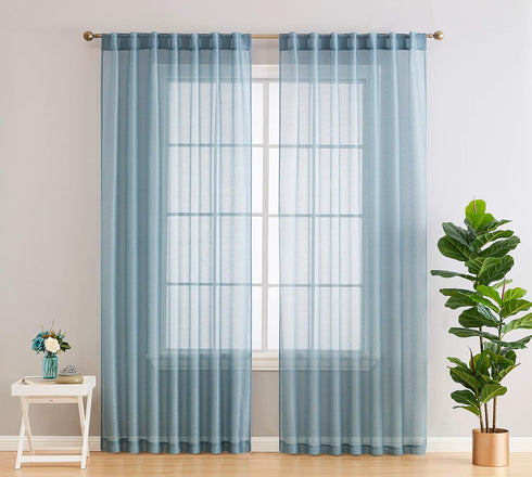 HLC.ME Lauren Semi Sheer Light Filtering Transparent Pocket Top & Back Tab Lightweight Floor Length Window Curtains, 2