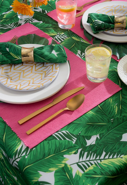 DII Outdoor Tabletop Collection, 60" Round, Stain Resistant & Waterproof, Banana Leaf