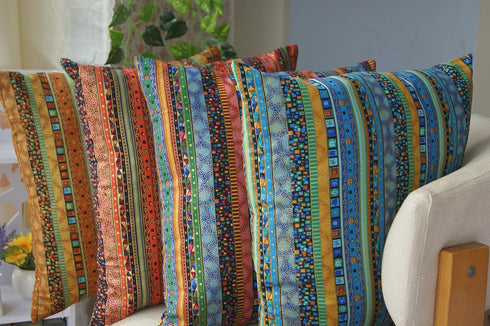 TAOSON Blue Stripe Bohemian Style Antique Cotton Blend Linen Sofa Throw Pillowcase - 24x24 Inch