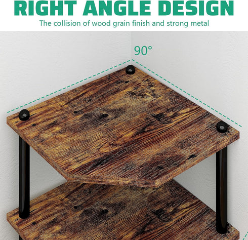Desktop Corner Stand Shelf for Storage, 3 Tier Rustic Brown Organizer Rack for Small Spaces, Home Office, Kitchen,