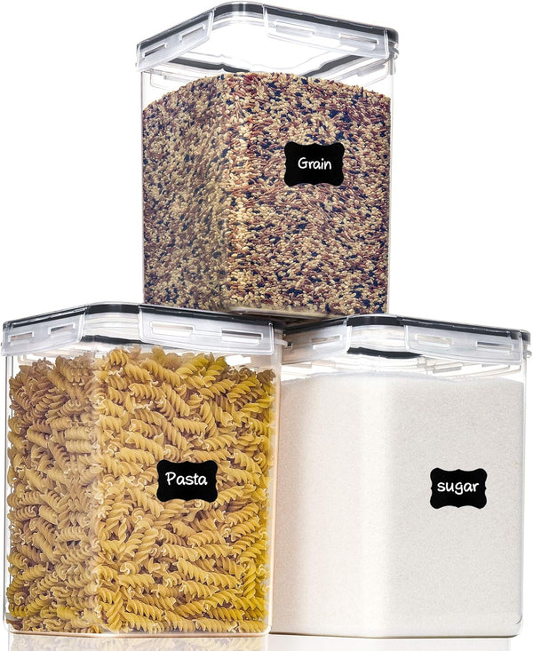Large Airtight Food Storage Containers with Lids, 5.2L / 176Oz, 3PCS BPA Free Plastic Canisters for Kitchen Pantry