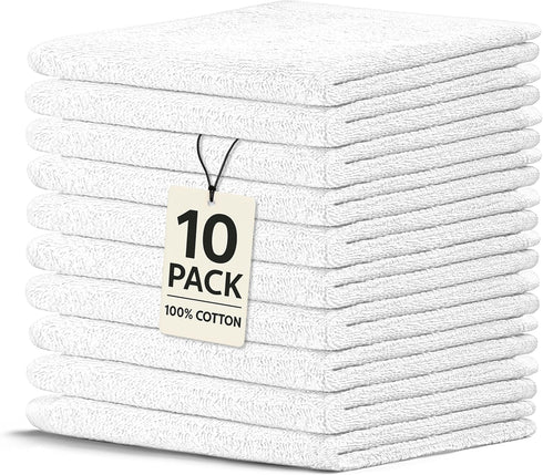 Crystal Ridge Cotton Wash Cloths 10 Pack - Washcloths for Showering, Face and Body,