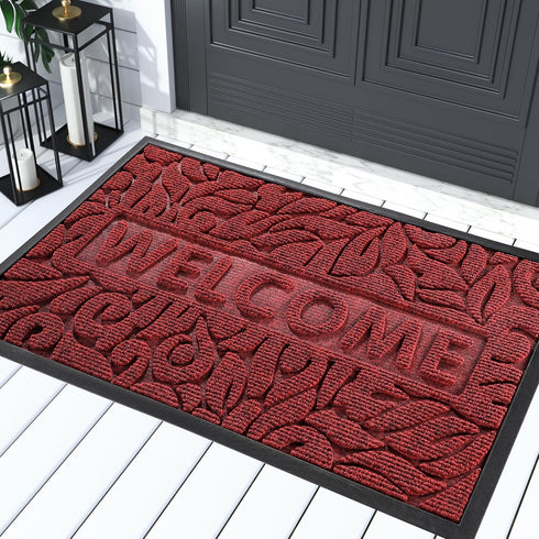 Yimobra Welcome Outdoor Front Door Mat, Heavy Duty Non-Slip, Rubber Backing, 29.5x17, Wine Red