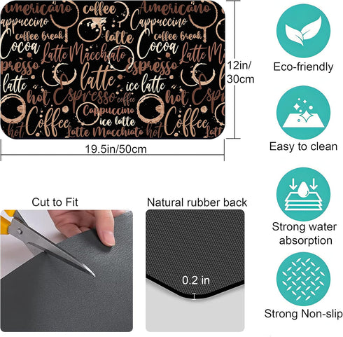 Coffee Bar Mat Accessories, Absorbent Dish Drying Mat for Kitchen Counter, Rubber Backing Non-slip Pad for Coffee Maker