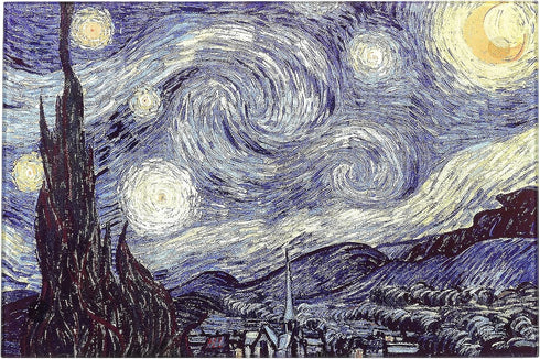 Tempered Glass Cutting Board for Kitchen, Van Gogh Design Blue Starry, Small Heat Resistant, 8x12 inch