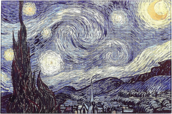 Tempered Glass Cutting Board for Kitchen, Van Gogh Design Blue Starry, Small Heat Resistant, 8x12 inch