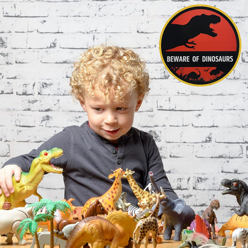 Venicor Beware of Dinosaur Sign - 12 x 12 Inches Aluminum, T Rex Room Decor for Boys, Keep Out Warning Metal Wall Art