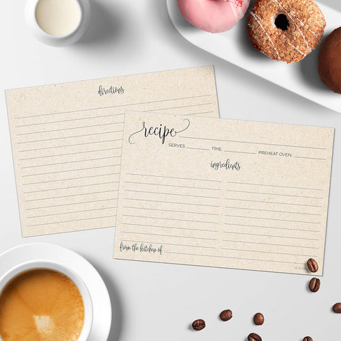 321Done 5x7 Recipe Cards (Set of 50) Rustic Kraft Tan Double-Sided for Weddings, Bridal Shower