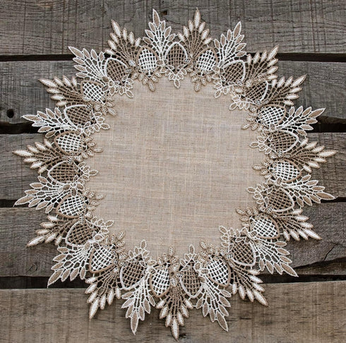 Lace Doily Round Table Topper Scarf Place Mat (16 inch) – Neutral Earth Tones Doily