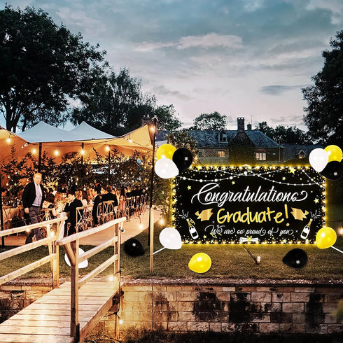 90shine Graduation Decorations - Class of 2025 Lighted Congrats Grad Banner, 25PCS Black Party Supplies