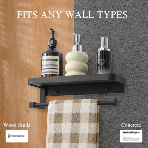 JOOM Hand Towel Holder for Bathroom -Paper Towel Holder Wall Mount - for Bathroom Black Paper Towel Holder with Shelf