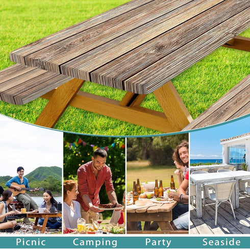 Xguatan 3 30x72 Inch Picnic Table Cover with Bench Covers Camping Essentials Farmhouse Waterproof Windproof Wood Grain