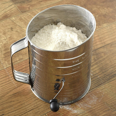 Norpro 3-Cup 2 Stainless Steel Rotary Hand Crank Flour Sifter With Wire Agitator