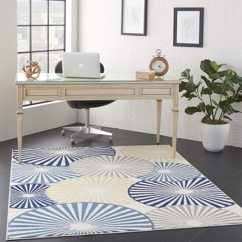 Nourison Grafix Geometric White Area Rug 3'9" x 5'9" - Easy Cleaning, Non-Shedding for Bedroom Living Room