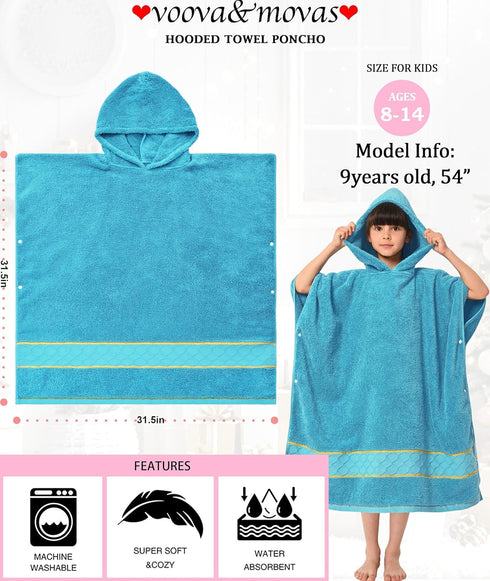 Kids(8-14Years), 100% 600GSM- VOOVA & MOVAS Hooded Towels for Big Cotton Absorbent Bathrobe for Girl | Boy |