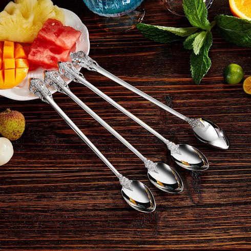 KEAWELL Luxurious 9 Inch Iced Tea Spoon Set - 4 Pieces, Gorgeous Design, 18/10 Stainless Steel, Perfect for Cocktails