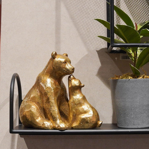 8 4 6.5 Inch Guichifun Kissing Bear Statues Collectible Figurines - Resin Gold Mother and Baby Bear Statues for Home