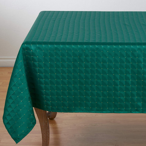 SARO LIFESTYLE 6081.G70S Scintillio Collection Checkered Polyester Holiday Tablecloth, 70", Green
