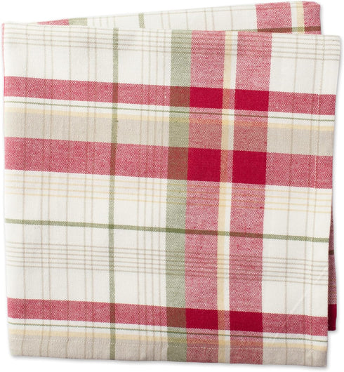 DII Orchard Plaid Collection 6 Piece Napkin Set, 20x20, Taupe/Red Linen Tabletop Essentials