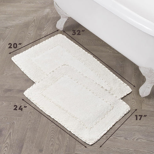 Laura Ashley Ruffle Cotton Bath Rug Set, 2-Piece, Ivory