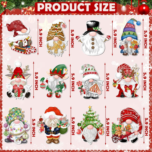Christmas Gnome Refrigerator Magnets Decoration 12Pcs, Magnetic Holiday Gnome Car Decals Fridge Garage Door Stickers, Waterproof Decorative Xmas Gnome Magnet Accessories for Party Decor