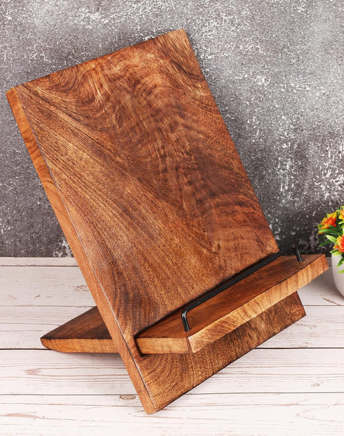Wooden Cookbook Stand Cutting Chopping Board | Wood Cookbook Recipe Holder with The Adjustable Pull-Out Stand by TrendBell