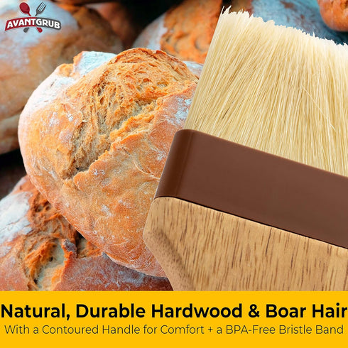 Durable Hardwood 1, 2, 3in Boar Bristle Pastry Brush Set for Basting Meat, Spreading Butter, BBQ Sauce or Marinades