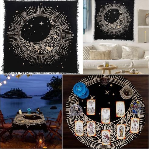 Indian Consigners Altar Cloth, Sun Moon Star Witchcraft Alter Tarot Spread Top Cloth, 24 by 24 Sacred