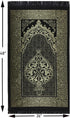 Modefa Islamic Prayer Rug Thin Woven Chenille and Taffeta Turkish Sajadah Intricate Design Metallic Ottoman Mat (Black