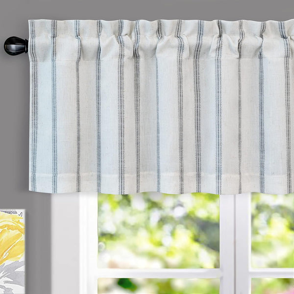 DriftAway Farmhouse Vertical Striped Linen Blend Valances, 18 Inch Blackout Kitchen Curtain Valance, 1 Panel for Living