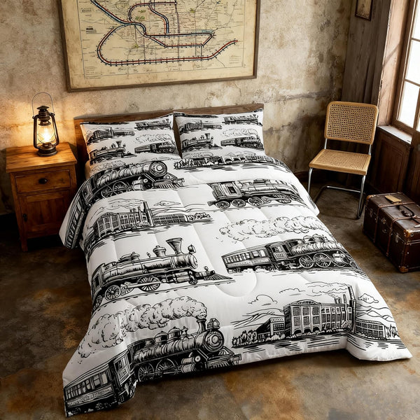 Manfei Train Comforter Set - Twin Size Retro Steam Locomotive Down Comforter