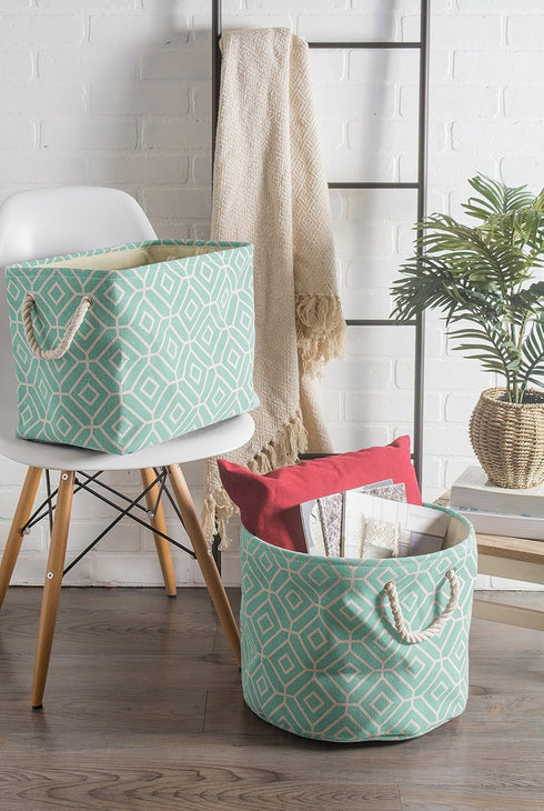 DII Large Rectangle Collapsible Polyester Storage Bin, Aqua, Stained Glass