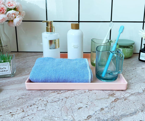 11 Inch Countertop, Pink Square Tray - Decorative Organizer Tray for Vanity, Bathroom Coffee Table & Ottoman |