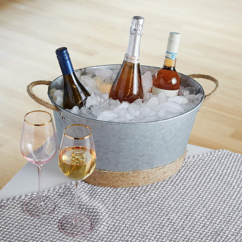 Twine Seaside Jute Rope Wrapped Farmhouse Galvanized Ice Metal Beverage Tub - 4.5 Gallons